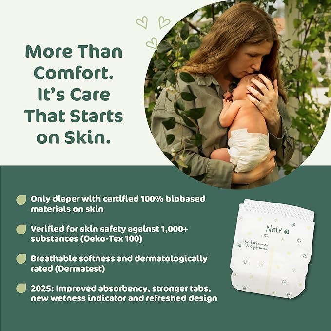 Naty BioEmbrace Baby Diapers Size 3 (9–20 lbs) | 100% Biobased on Skin | Plant-Based Softness | Dermatologically Tested, Super Absorbent | 100 Count