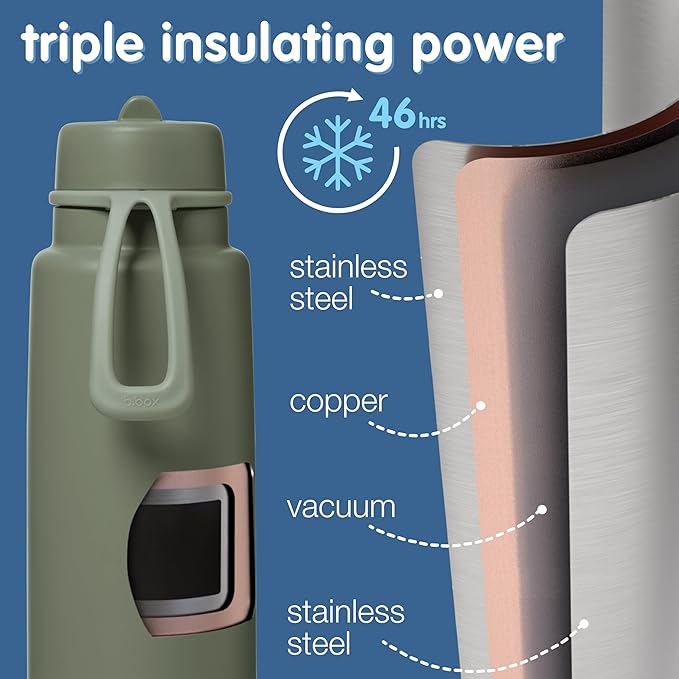 b.box Triple Insulated 34oz Water Bottle w/Stainless Steel Straw. 46 Hours Cold. Leak Proof Tumbler with Lid and Straw for Travel, Gym & School. BPA Free Sports Water Bottles.