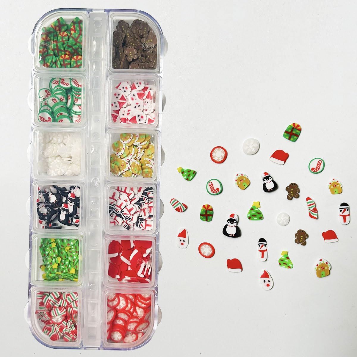 2 Boxes Christmas Nail Art Slices, 3D Xmas Polymer Clay Mini Slices Snowflake Santa Claus Candy Can Resin Making Flakes Charms C