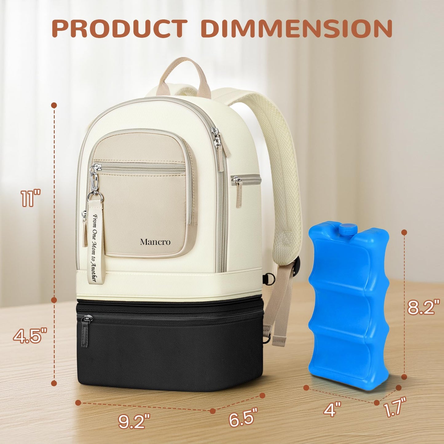 Mancro Detachable Breastmilk Cooler Bag With Ice Pack, Double Layer Breast Milk Cooler Travel Bag Fit 9 Ounce Baby Bottles, Wearable Breast Pump Bags for Work Travel and Family