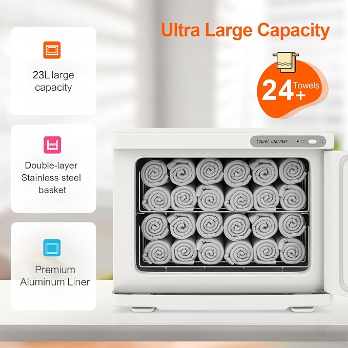 Towel Warmer Cabinet, 23L Large Hot Bath Towel Warmer Heating Use for Facial Spa, Hair Beauty, Salon Equipment and Home- White