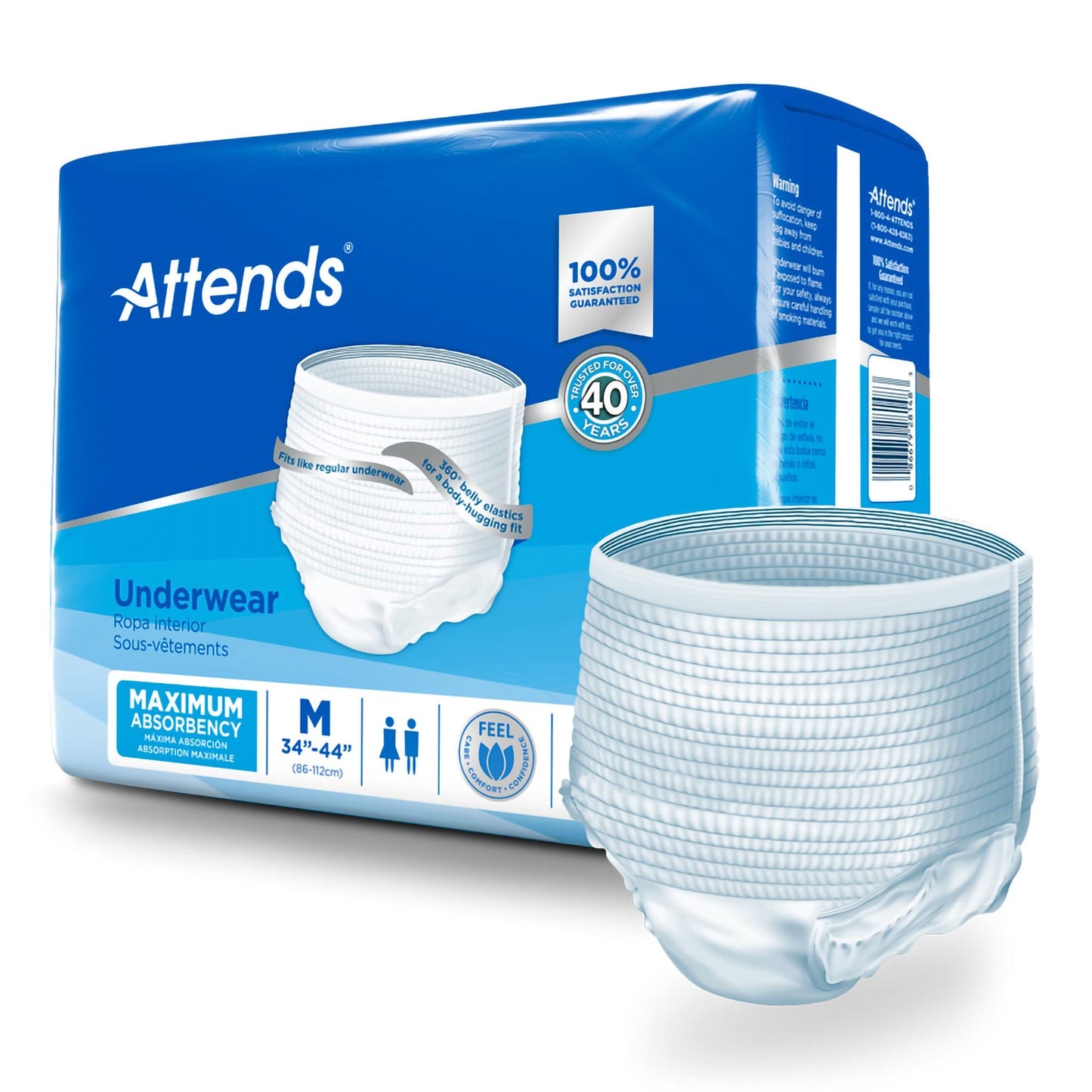 Attends Adult Absorbent Underwear, Medium [80 Count] - Maximum Absorbency for Men and Women - Disposable Pull-On Diapers with Tear-Away Sides and Breathable Waistband - AP0720