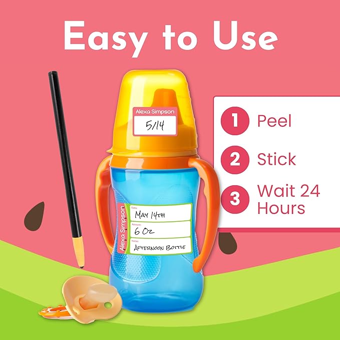 Name Bubbles - Reusable Baby Bottle Labels for Daycare (20 Labels) - Kids Washable Name Tags for Bottles, Sippy Cups, & Snack Containers, Waterproof, Baby Name Stickers, Write-On (Forest Sky)