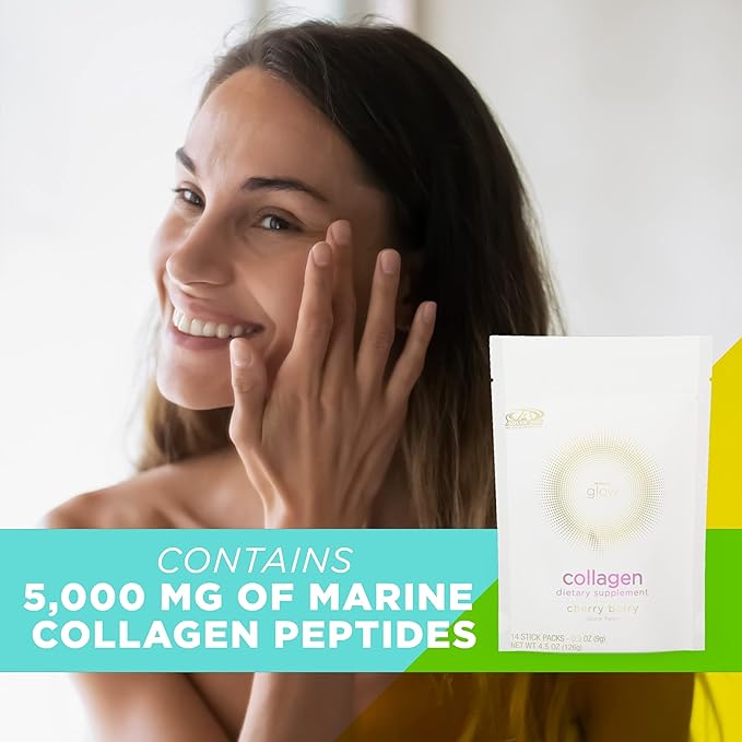 AdvoCare Glow Collagen Dietary Supplement - Marine Collagen Supplement for Nail, Skin & Hair Care - Includes Vitamins C, D & E - 14 Stick Packs