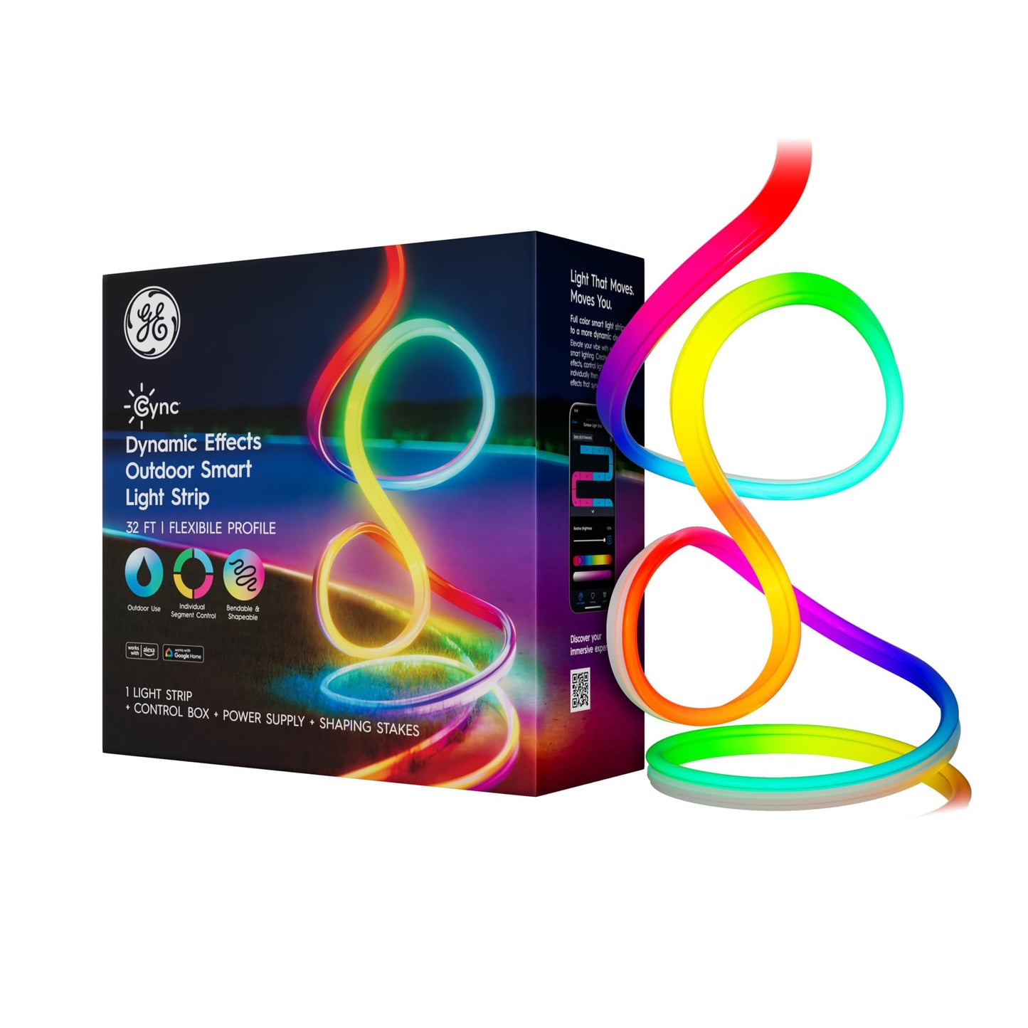 Cync GE Dynamic Effects Smart LED Light Strip with Music Sync, Color Changing Outdoor Light Strip, Compatible with Alexa and Google Home, 32ft Waterproof Light + Power Supply