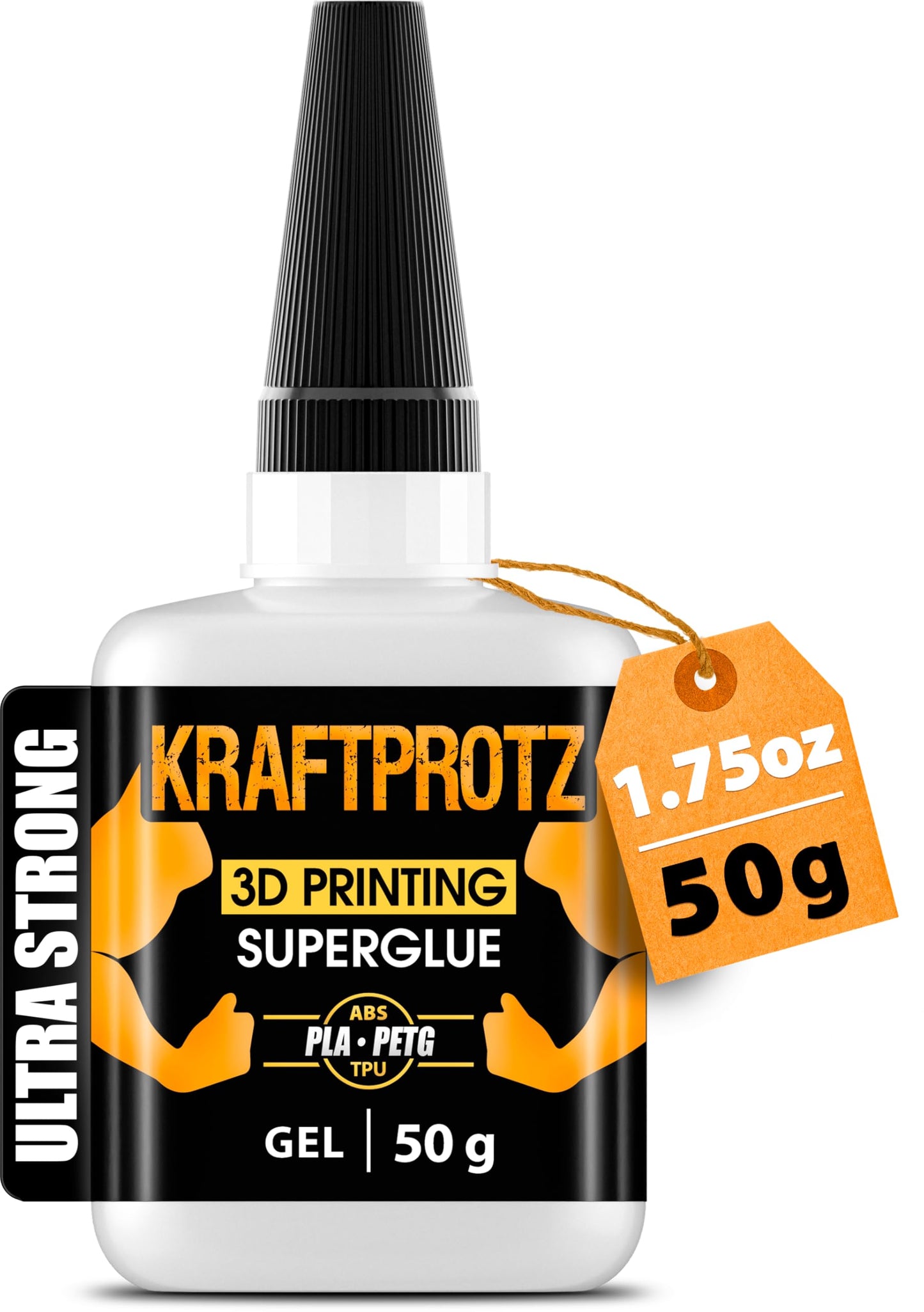 3D Printer Superglue Gel for PLA, ABS, PETG, TPU & Nylon – 1.76 oz XXL – No-Drip, Extra Strong & Waterproof – Precision Tip for Repairs, Supports & Vertical Surfaces – KRAFTPROTZ