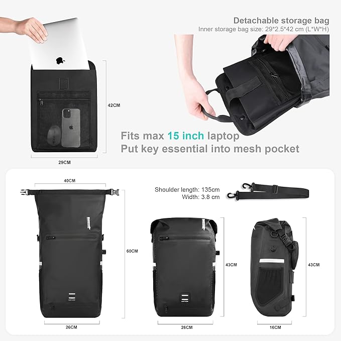 Rhinowalk Bike Pannier Bag Waterproof 22L Bicycle Rear Rack Trunk Bag for Cycling Bicycling Traveling Riding