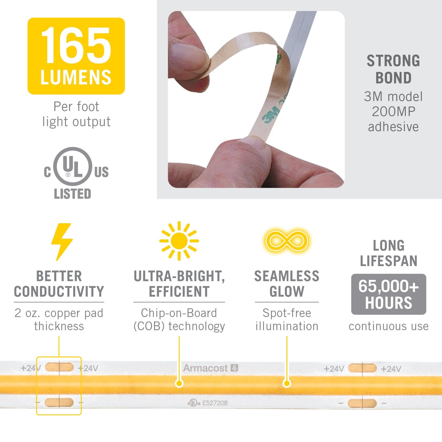 Armacost Lighting Ribbonflex Pro 24V White Cob Led Strip Light Tape 3000K  165 Lumens/Ft  5M 171230