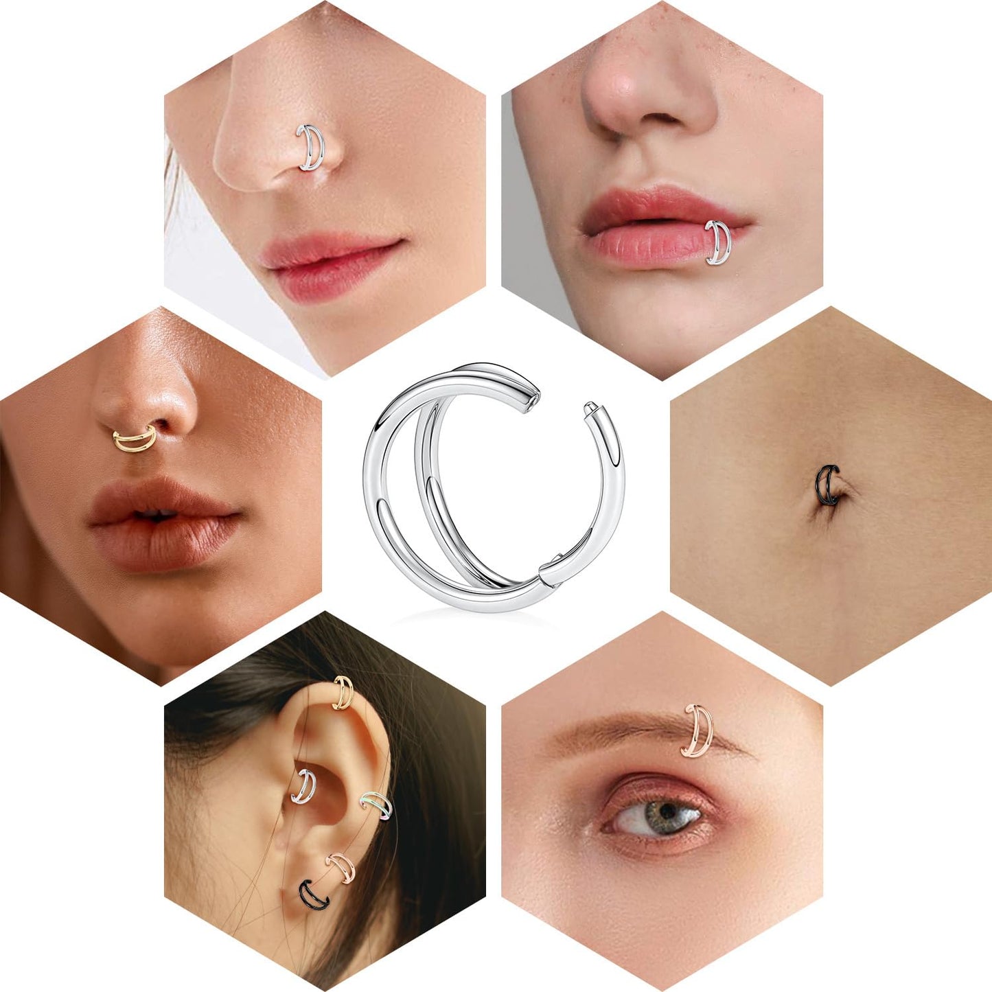 FUNLMO Gold Septum Ring Nose Ring Tragus Helix Conch Rook Daith Piercing Jewelry Double Hoop Nose Ring Cartilage Hoop Earring 31
