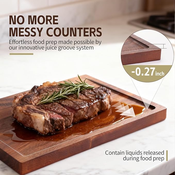 Walnut Wood Cutting Boards for Kitchen, 3 PCS Wooden Cutting Board Set with Holder Large to Small, Chopping Board Set with Deep Juice Grooves, Non Toxic Serving Tray, Perfect Mother's Day Gifts