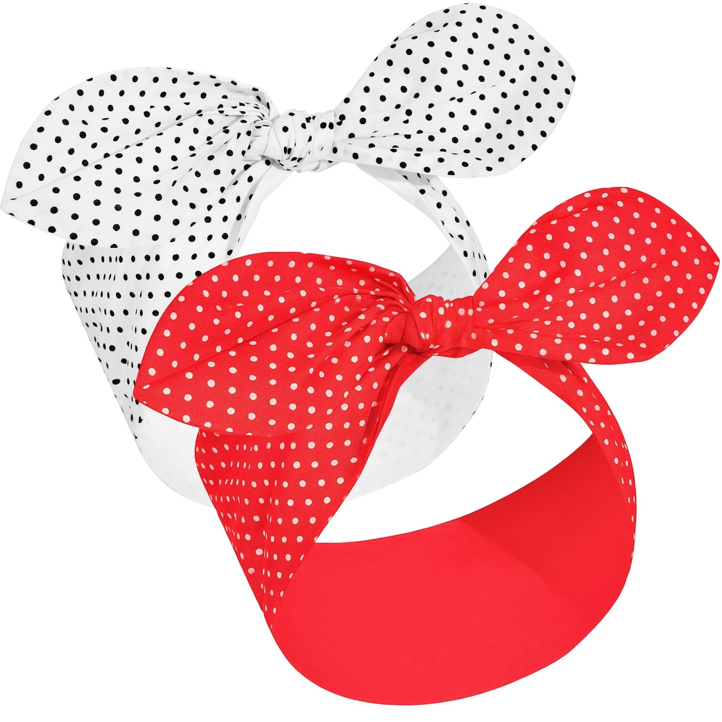 Hicarer 2 Pieces Polka Dot Headband Bandana Headband 50s Costume Hair Accessories Bows Wide Headwrap for Women and Girls(Red, Wh