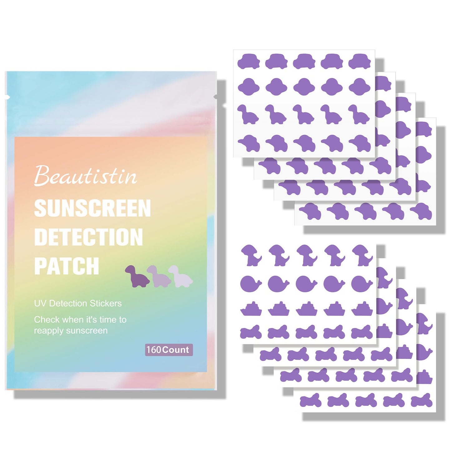 UV Detection Stickers for Sunscreen - 160 Count UV Detection Stickers, Know When to re-Apply Sunscreen, Sun Protection Reminder
