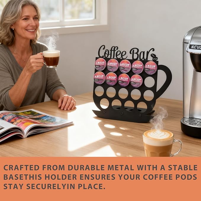 Metal K Cups Coffee Pod Holder, 19 Pods Holder Display,Coffee Bar Organizer for Home ,Kitchen,Office or Workspace, Black frosted Capsule Storage | Stylish Lettering Decor (Coffee Bar)