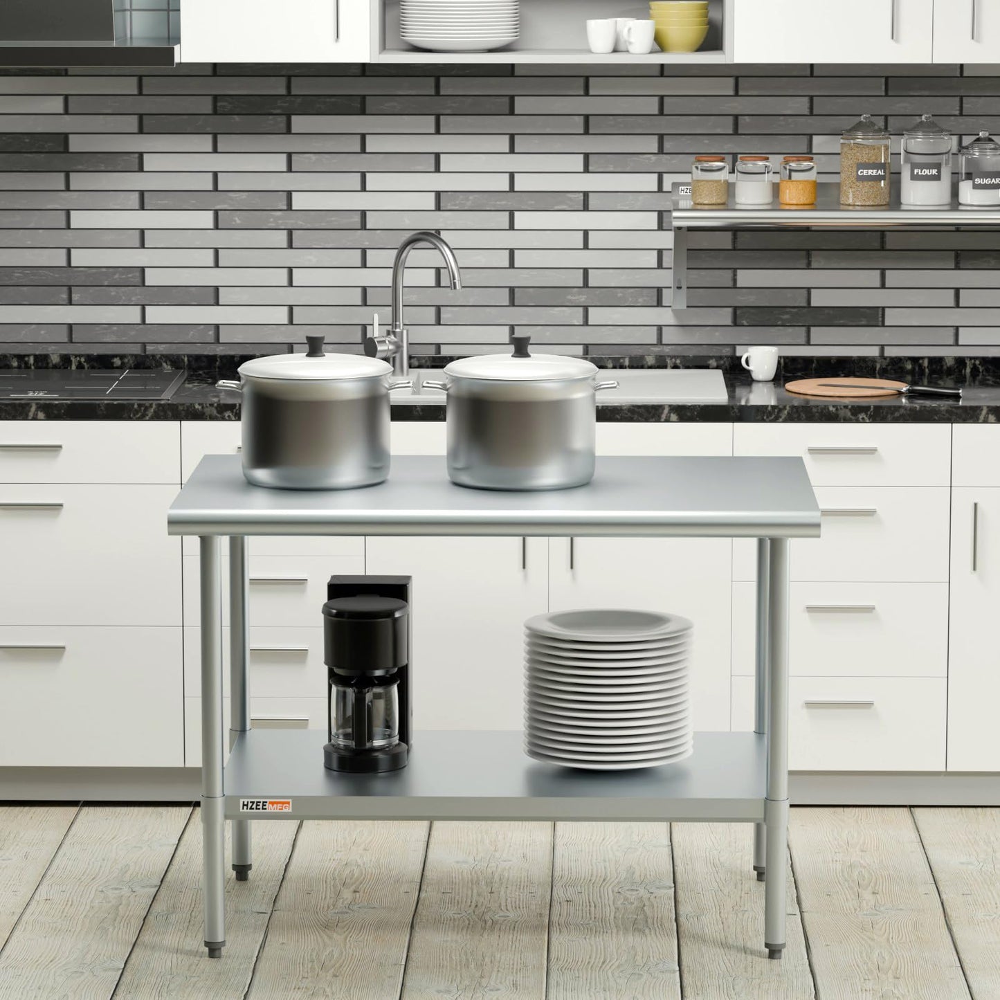 HZEEMFG Stainless Steel Table for Prep & Work 30x48, 4ft, Commercial Heavy Duty Table with Undershelf for Restaurant, Home and Hotel Kitchen