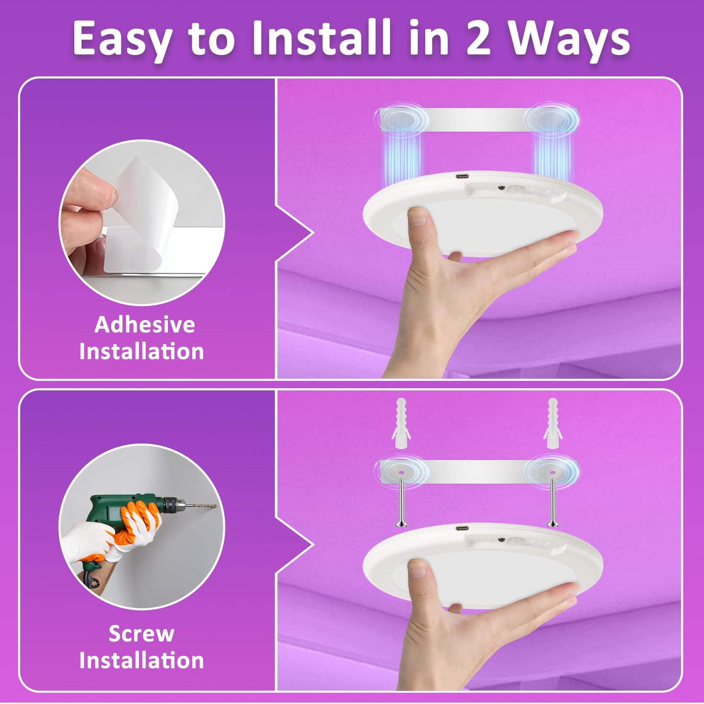 Maylit Shower Lights 4 Pack  Rgbw Rechargeable Ceiling Light  Waterproof Battery Operated Lamp  Wireless Stick On Inside Motion Sensor Mood Led Lighting For Bathroom No Wiring  Indoor