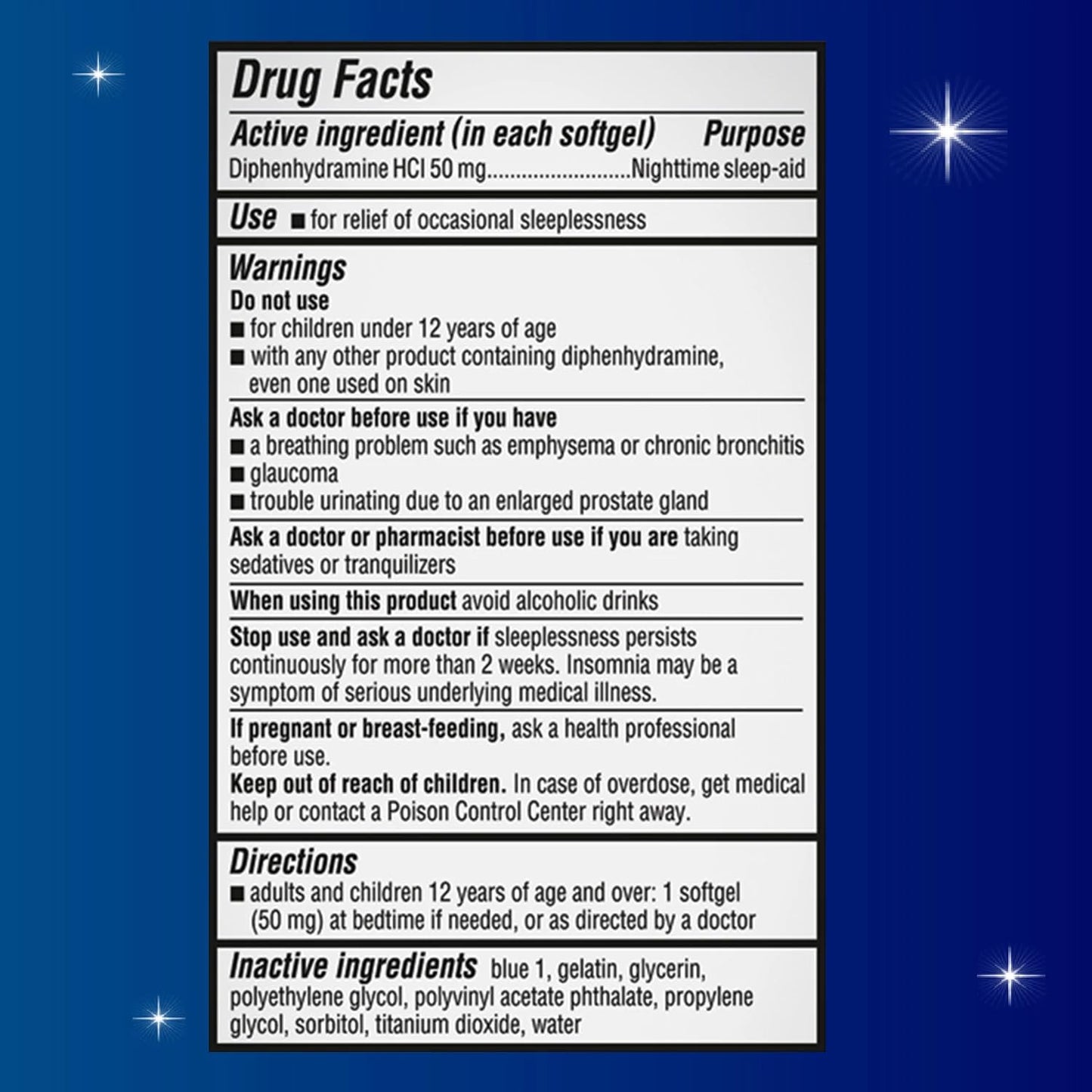 Unisom Nighttime Sleep-Aid Gels, Diphenhydramine HCI 50mg, 100 Count, 2 pk