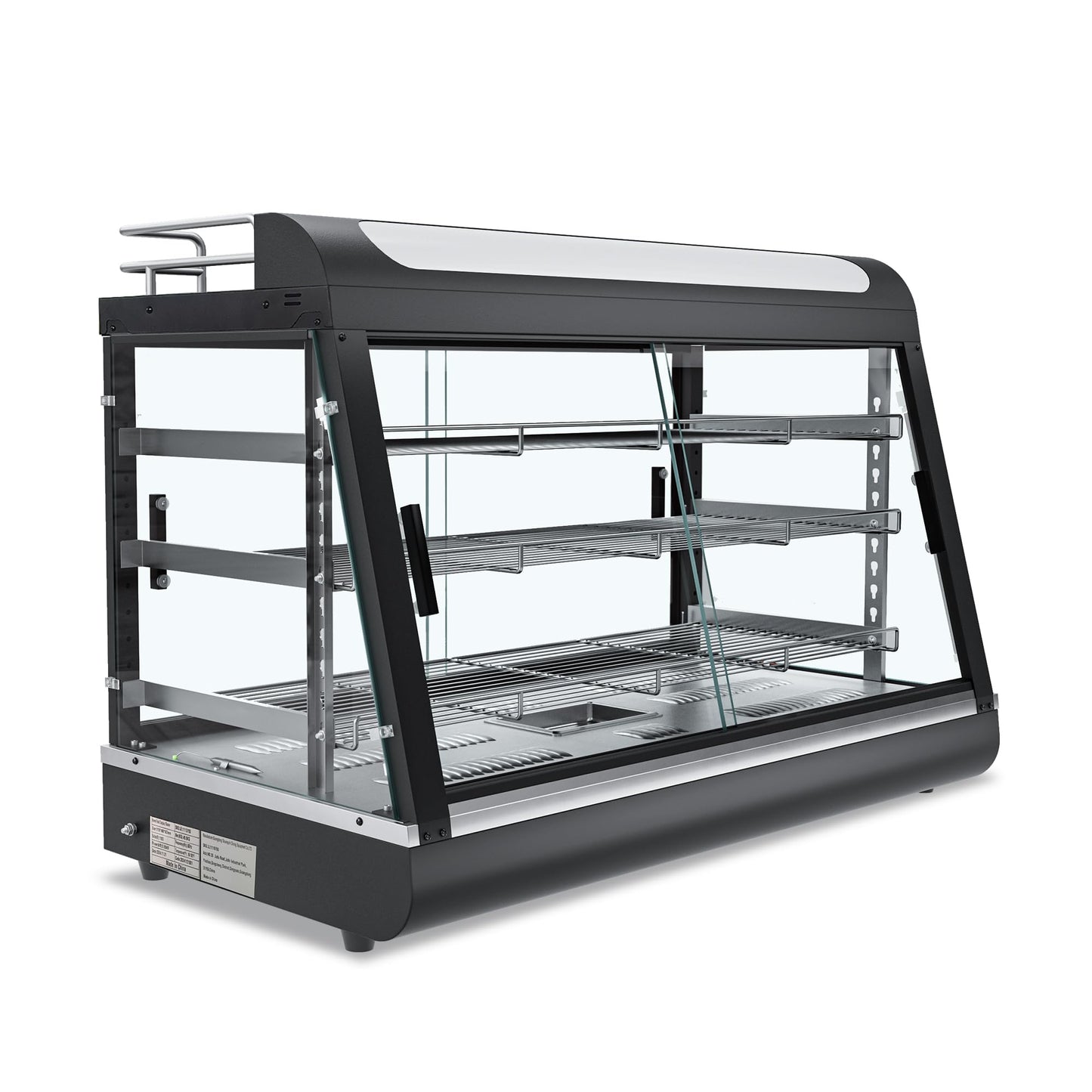 35inch 3-Tier Commercial Food Warmer with Top Rack for Milk Juice, Countertop Heat Holding Cabinet Display Case for Pizza/Pretzel, Three Color Lighting, w/Thermometer for Cafeteria Kitchen Restaurant