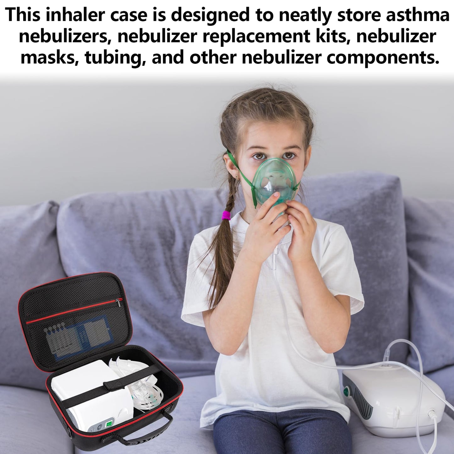 FDFuZhao Nebulizer Bag for Smart Nebulizer,Portable Hard Case,Desktop Inhaler Nebulizer for Home Travel Use, Medicine Storage Bag for Inhaler Spacer, Masks, Asthma Accessories for Kids and Adults,Red
