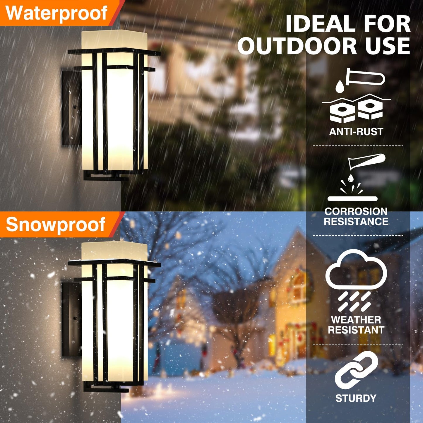 Yoenecea Outdoor Wall Lights, Modern Aluminum & Frosted Glass, 14.6H, Black, Model Yx-Bd01, Ideal For Porch, Garage, Patio Lighting