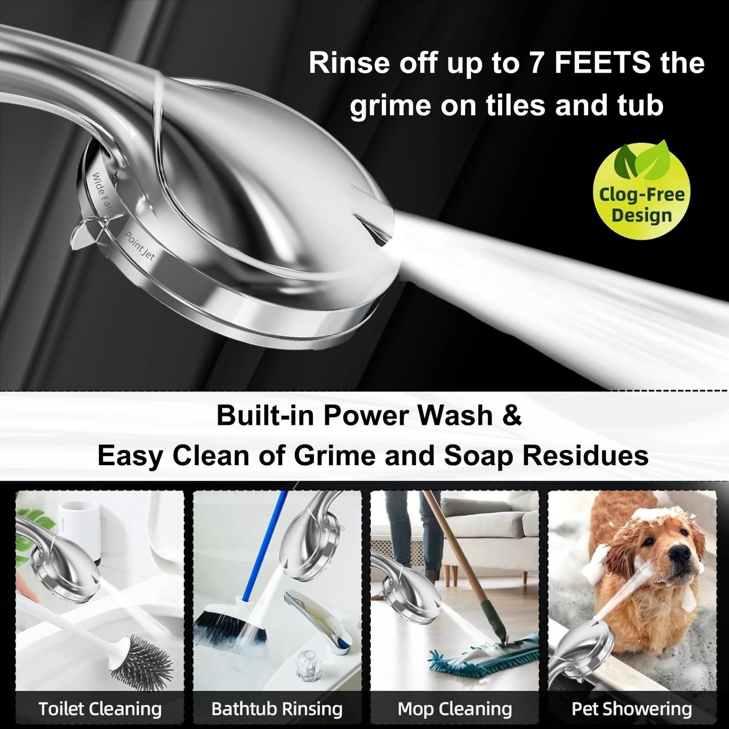 BESAQUO Shower Head,10 Functions High Pressure shower head with handheld, Built-in Pause Mode & 2 Power Wash, Non-Clogging Nozzles High Flow Hand Held Shower Head, Leakproof 6.5ft Hose&Metal Bracket