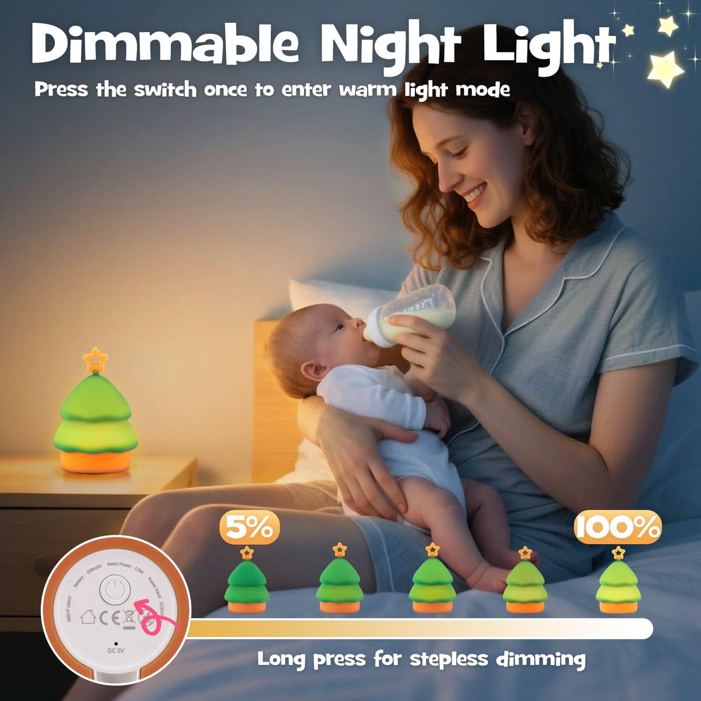 Gefaxi Squishy Christmas Tree Night Light With Rgb Modes Dimmable Nursery Breastfeeding Nightlight Hangable Cute Christmas Lamp Novelty Rechargeable Silicone Touch Bedside Lamp For Bedroom Dorm Decor