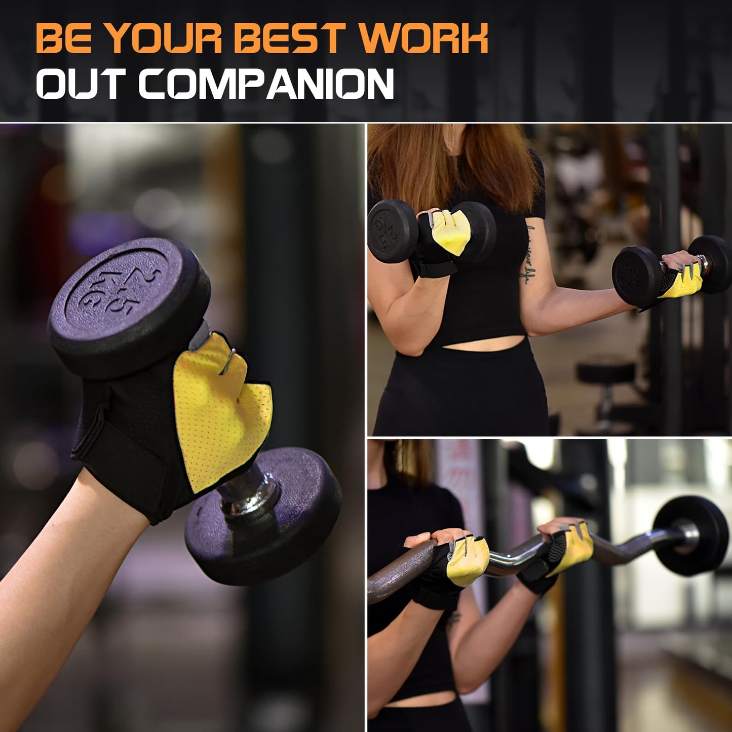 Sunnex Gym Gloves - Fingerless, Breathable Fitness Gloves for Weightlifting, Sports Training