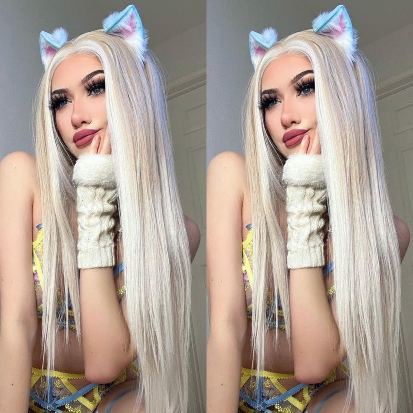 SAPPHIREWIGS Blonde Long Straight Lace Front Wig Natural Looking Highlight Blonde Wigs for Women Synthetic Heat Resistant Fiber