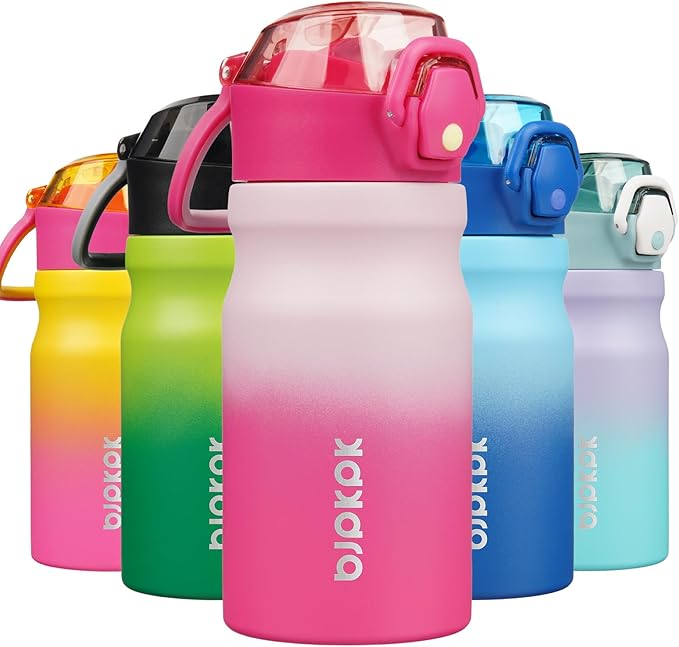 BJPKPK Insulated Water Bottle 14oz Stainless Steel Water Bottles with Straw and Carry Handle Double Wall Metal Thermal Flask,Cherry Blossom
