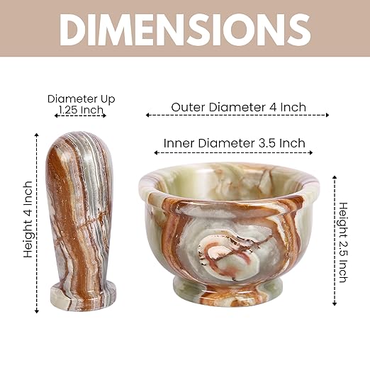 Exquisite Marble Mortar and Pestle Set - Your Ultimate Kitchen Essential for Grinding Spices, Making Guacamole, Salsa, Pesto, and Crushing Pills (Onyx Green, Bowl Shape (4"))