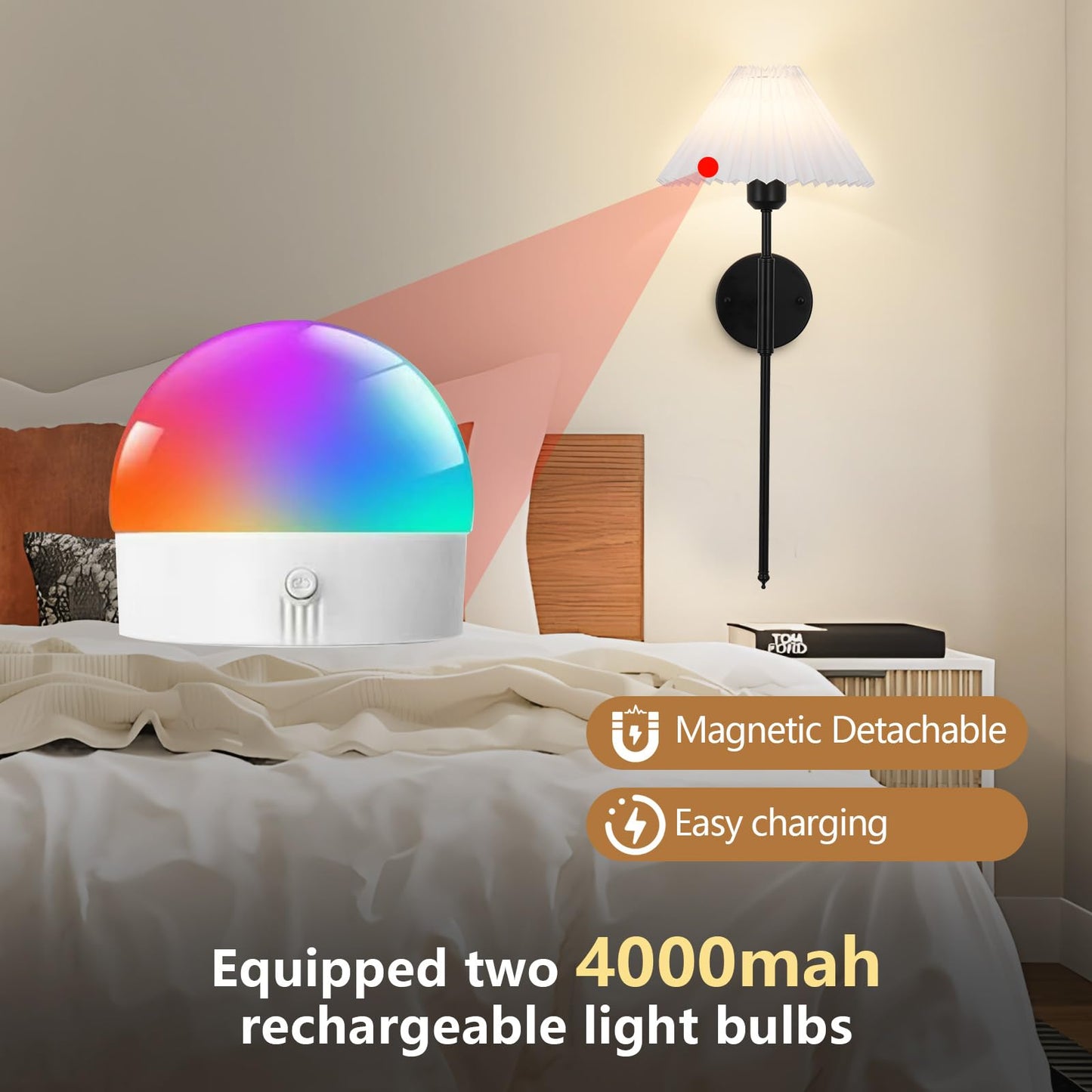 XIGUCUCN Battery Operated Wall Sconces Set of Two, Remote Control, Dimmable, 15 Color Changing, Black, Model XG-WL06BK