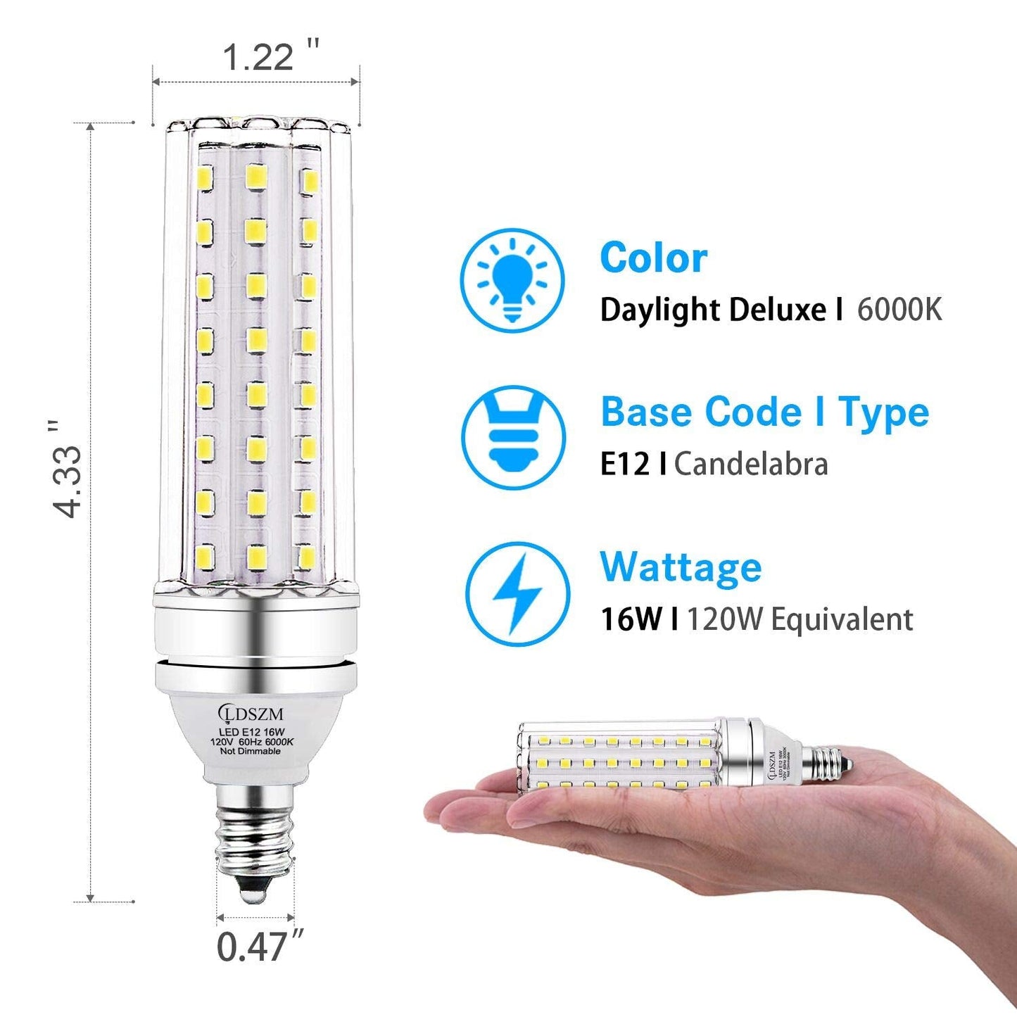 LDSZM E12 LED Candelabra Bulbs 16W 1400lm Non-Dimmable Daylight 6000K Pack of 4