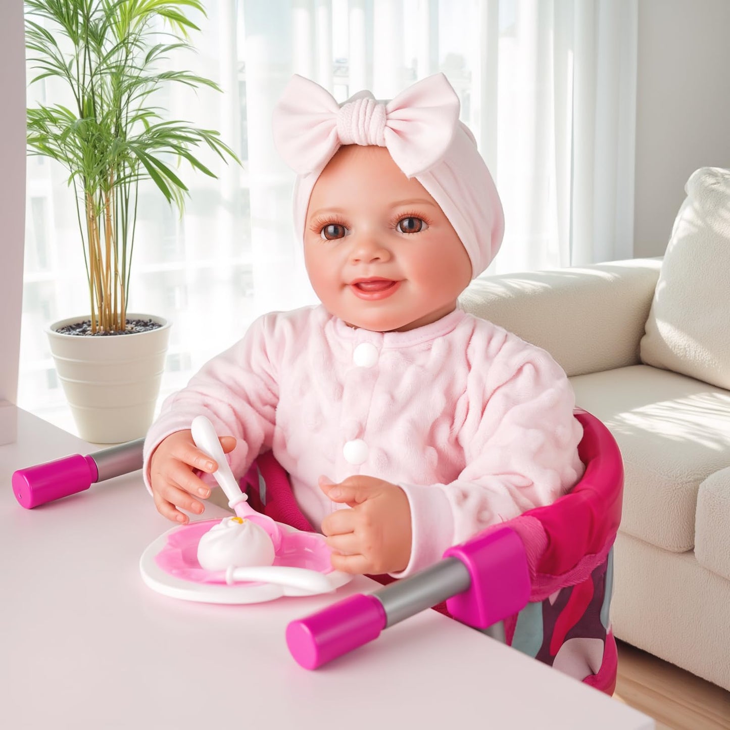 BABESIDE Baby Doll Table Seat for 12-20 Inches Dolls, Baby Doll Feeding Chair Accessories, Baby Doll Accessories Furniture fit Newborn Dolls Boys&Girls