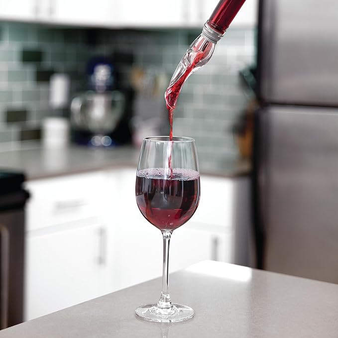HOST TILT Wine Aerator Pour Spout, Wine Bottle Spout Pourer, Wine Pourer Aerator with Stand, Silicone and Plastic, Gray Set of 1