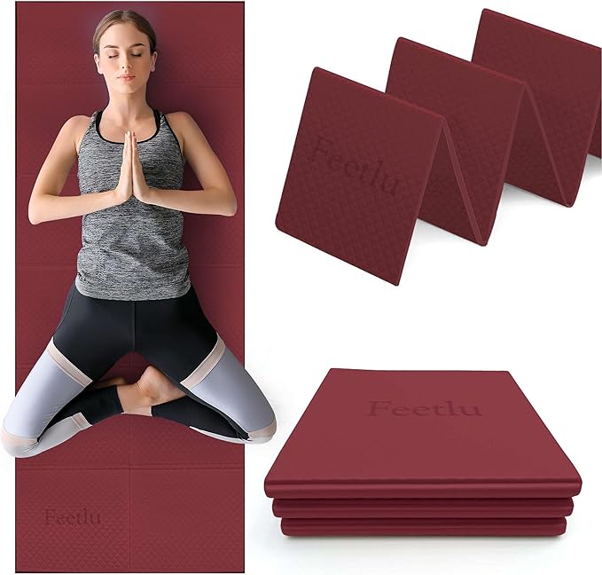 Feetlu Foldable Yoga Mat, 6mm Thick, Lightweight, Anti-Slip, and Easy to Store – Perfect for Travel, Yoga, Pilates, Home W...