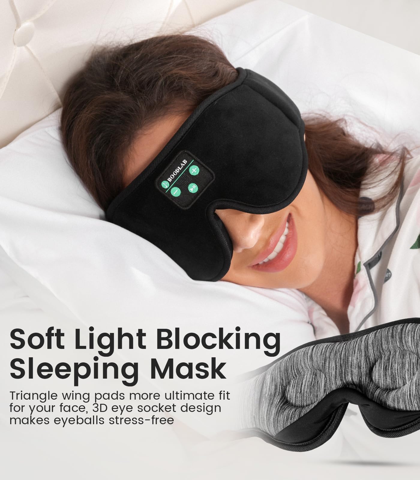 Boodlab Bluetooth Sleep Mask, Sleep Mask with Bluetooth Headphones, Sleeping Headphones for Side Sleepers Travel Yoga, Cool Tech Gadgets Unique Gift for Valentine's Mother's Day Birthday Christmas