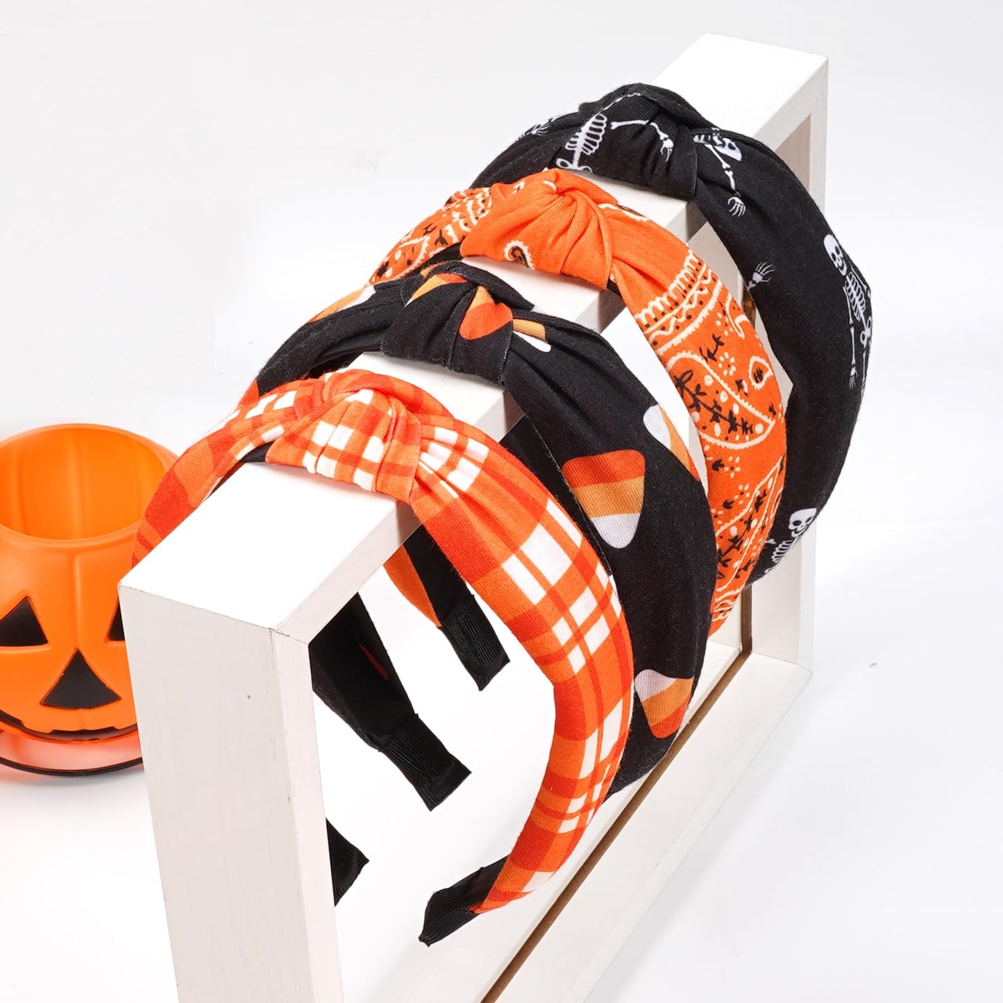 Halloween Headbands for Women Girls Skeleton Skull Candy Wide Knot Heabdand Fall Orange Bandana Plaid Hairbands Hair Accessories