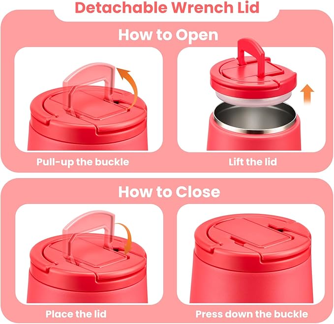 Kids Thermo for Hot Food, 14oz Insulated Soup Jar, Stainless Steel Lunch Box with Leakproof Lid & Spoon, Vacuum Insulated Bento Container (Red)