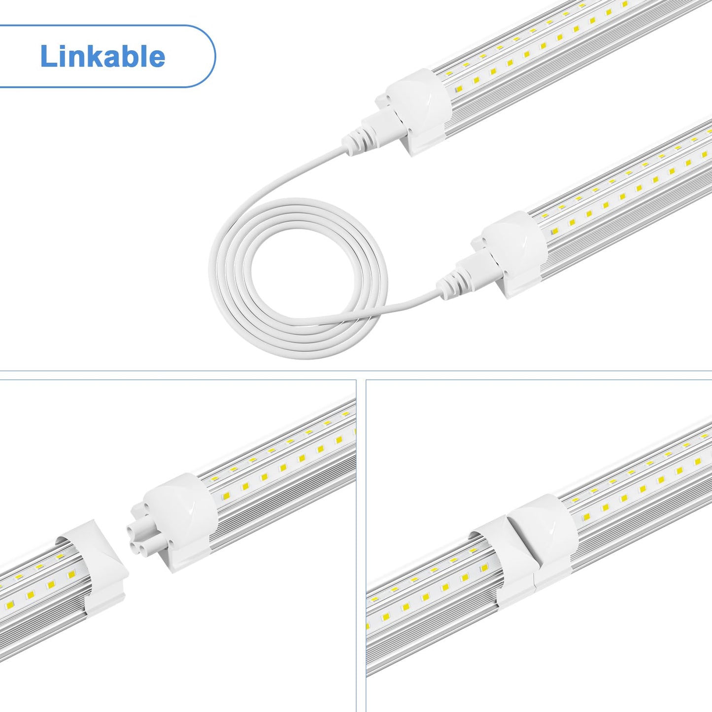 ONLYLUX LED Shop Light Fixture 5ft Double Sided V Shape T8 6500K Daylight White Aluminum 10-Pack
