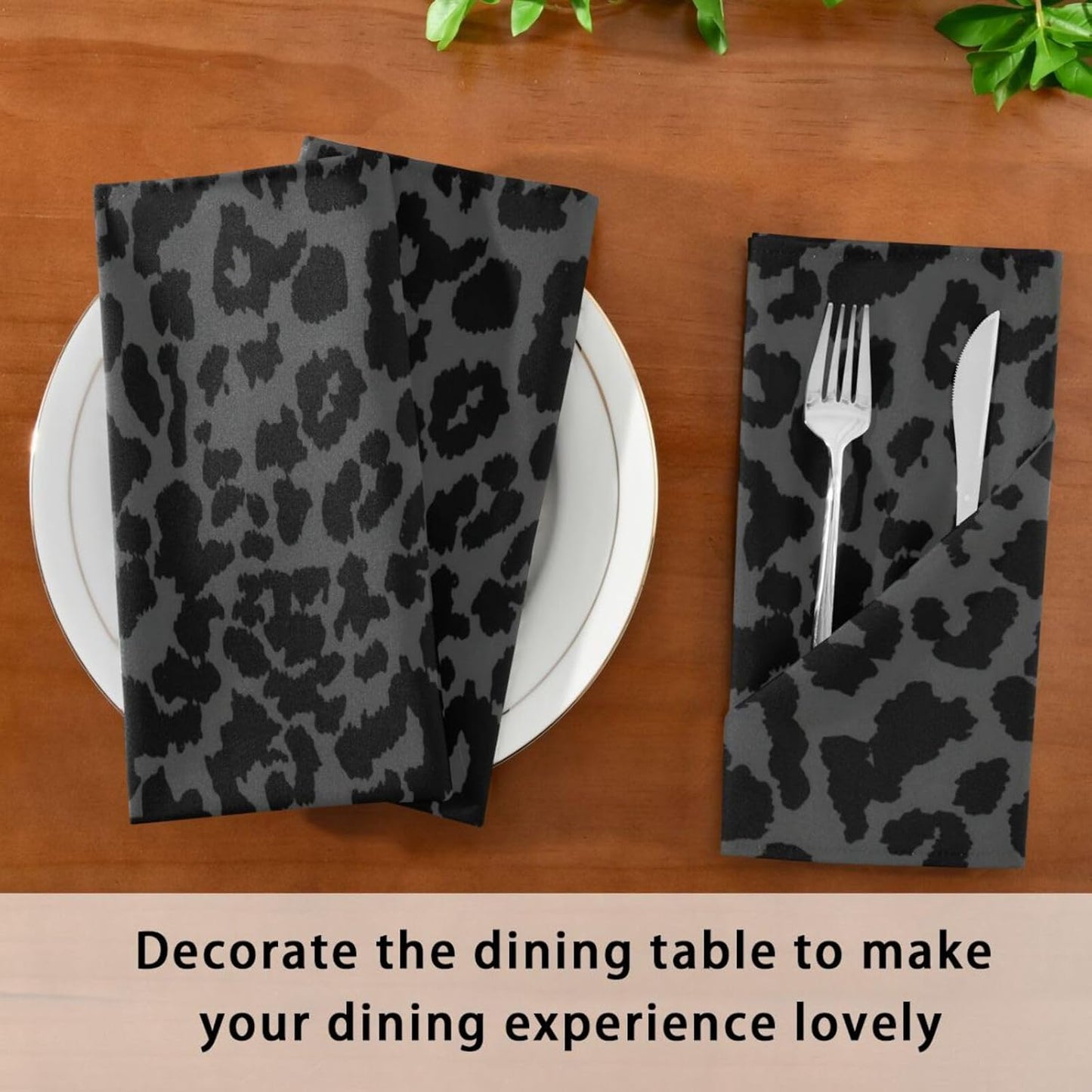 ALAZA Dark Gray Cheetah Leopard Print Cloth Napkins Set of 6, 20x20 Inch Washable and Reusable Napkin for Decoupage Dinner Party Everyday Use