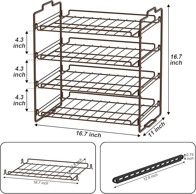 4 Tiers Stackable Can Rack Organizer, Wear-resistant Upgrade Beverage Food Can Dispenser Holder Holds up to 48 Cans for Kitchen Cabinet and Pantry (Brown)
