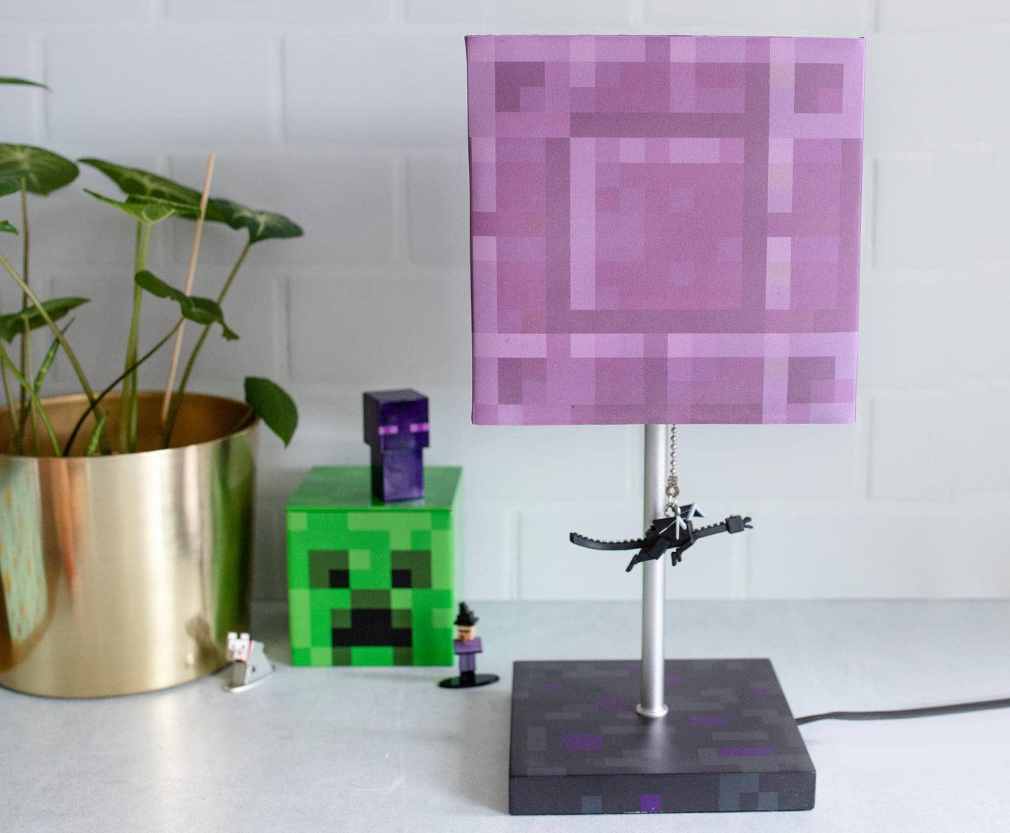 Minecraft Nether Portal Desk Lamp with LED Mood Light, Purple, Nightstand Table Lamp for Kids Room and Gaming Decor