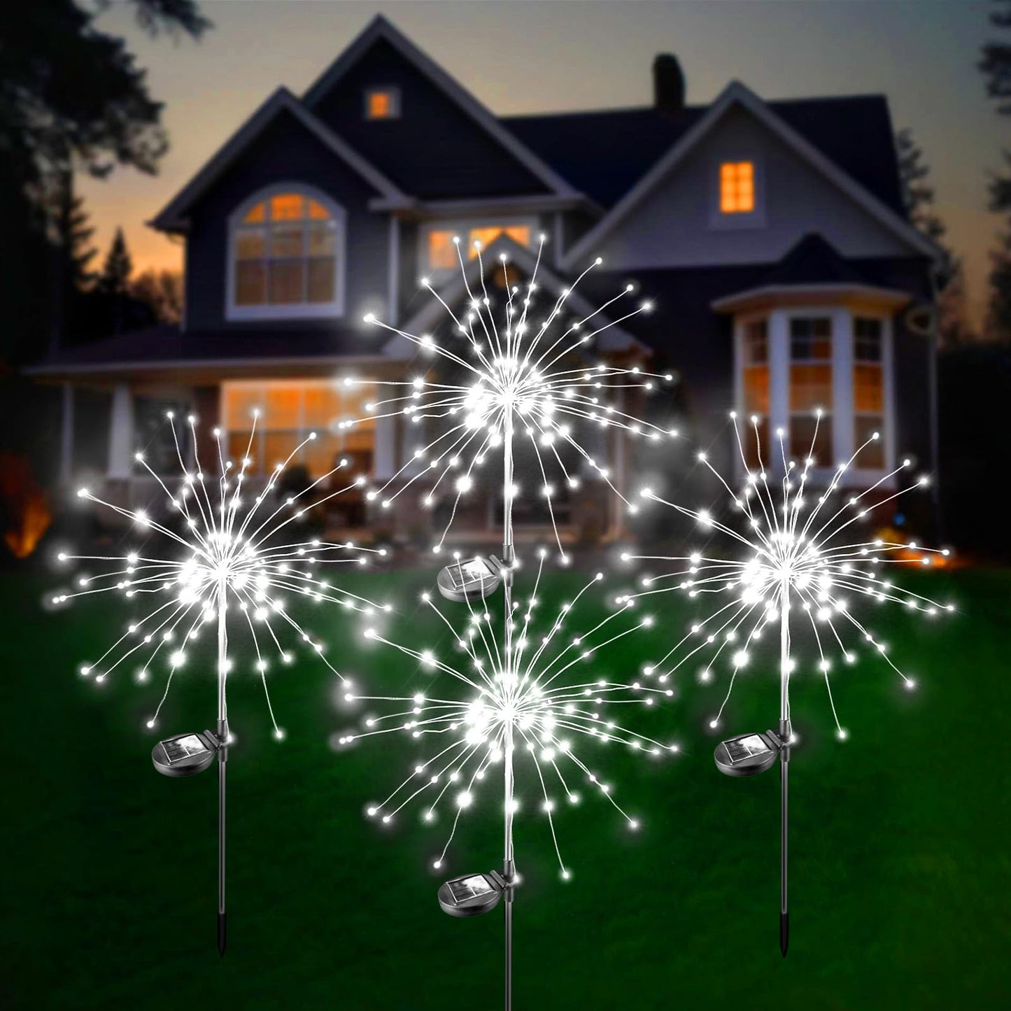 Anordsem Solar Garden Lights Outdoor: Bendable Copper Wire 120 Led Firework Beads White 4 Pack - Waterproof Diy Bright Decorations For Patio Pathway Patio - Gardening Gift For Homeowner Women