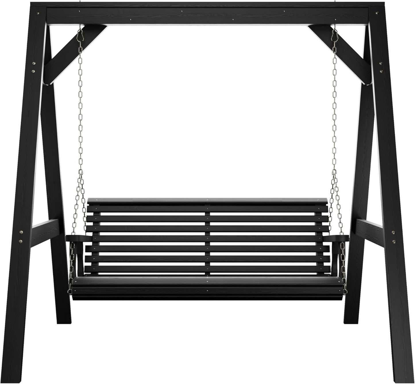 Amish Casual 4 Foot Roll Back Swing with A-Frame Stand in Semi Solid Black - Freestanding Wood Porch Swing for Patio, Yard or Garden