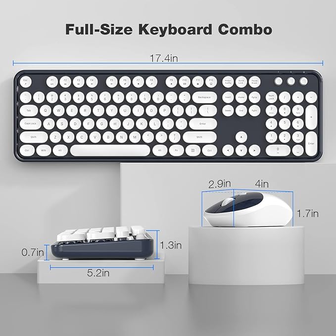 MOFII Wireless Keyboard and Mouse Combo, Dark Blue 2.4G Full Size Keyboard, Round Key Typewriter Keyboards and Cute Mice with 2 in 1 USB Dongle, for PC Laptop Chromebook Smart TV