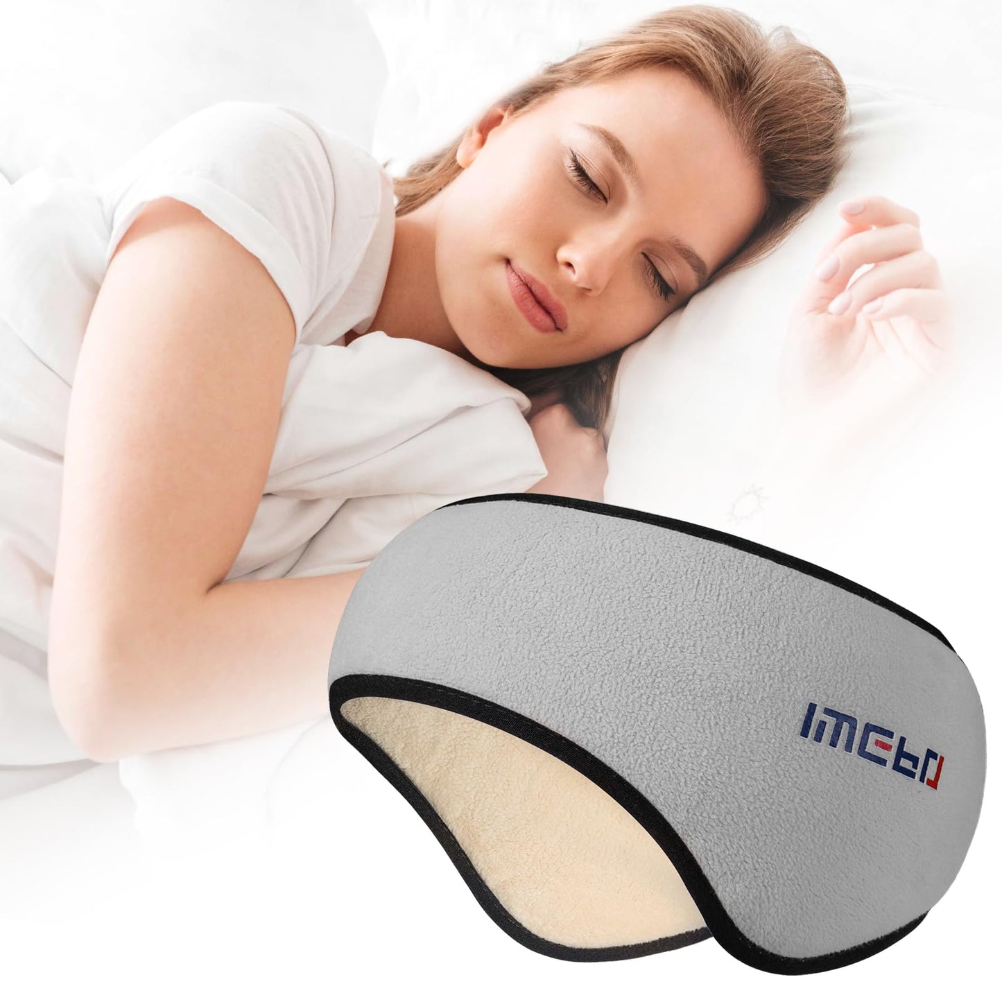 Sleep Mask with Adjustable Heads, Earmuffs for Sleep, Ear Warmers for Men & Women, 2 in 1 Ear Mask and Eye Cover, Comfortable & Soft for Side Sleepers (Grey)