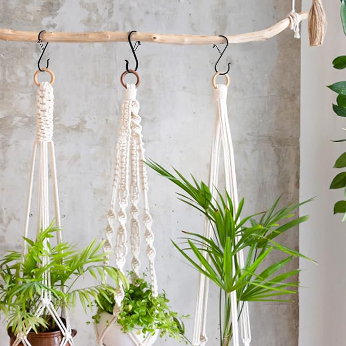 10 Pack S Hooks for Hanging, 3.5 Inch S Hooks Heavy Duty for Hanging Clothes Plants Black S Shaped Hooks with Safety Buckle Pot Rack Closet Hooks for Kitchen Utensil, Pots