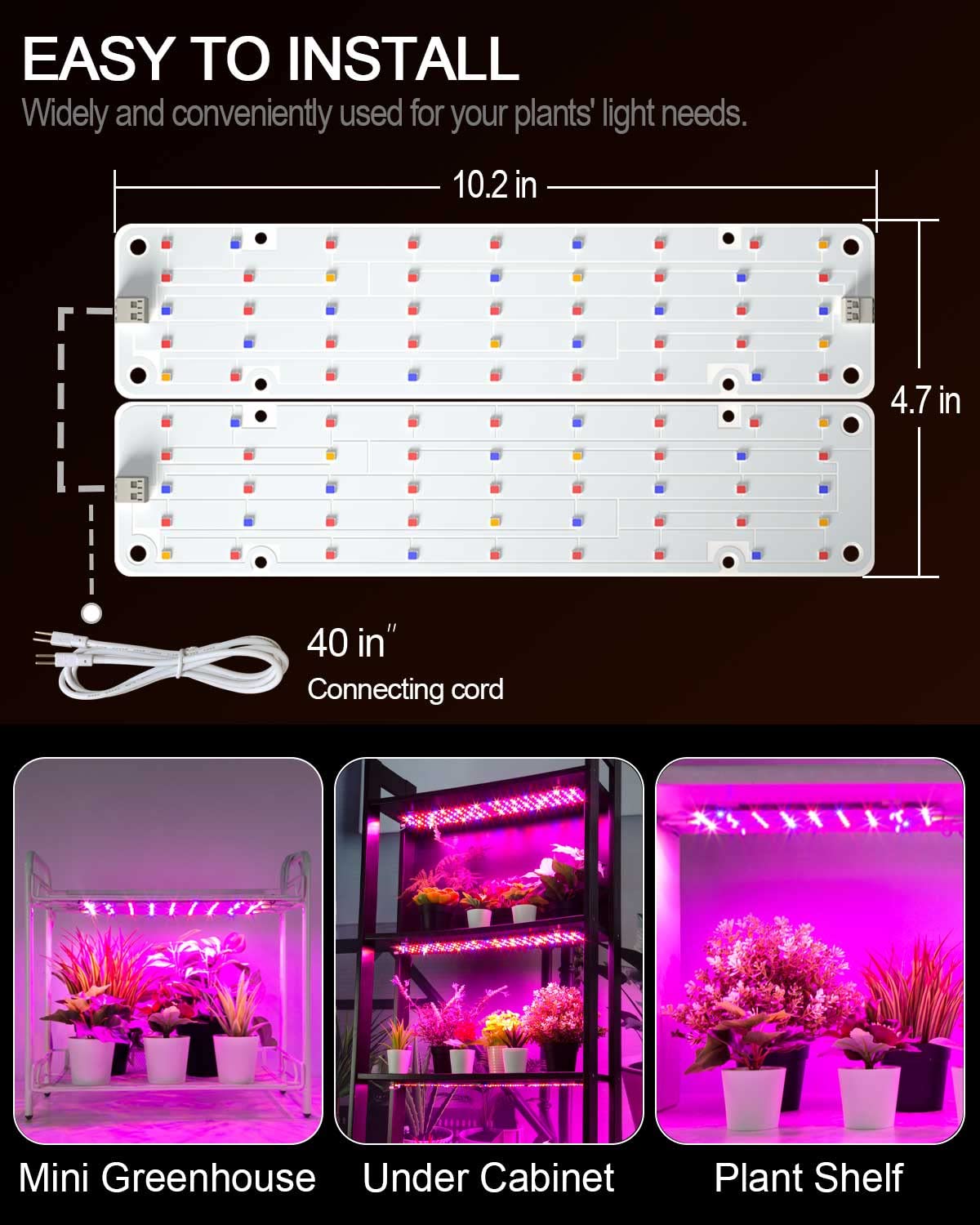 DOMMIA Plant Grow Light, 12W Full Spectrum LED, 2Pcs DIY Assembly, Aluminum, Purple Light, Model 12RBW
