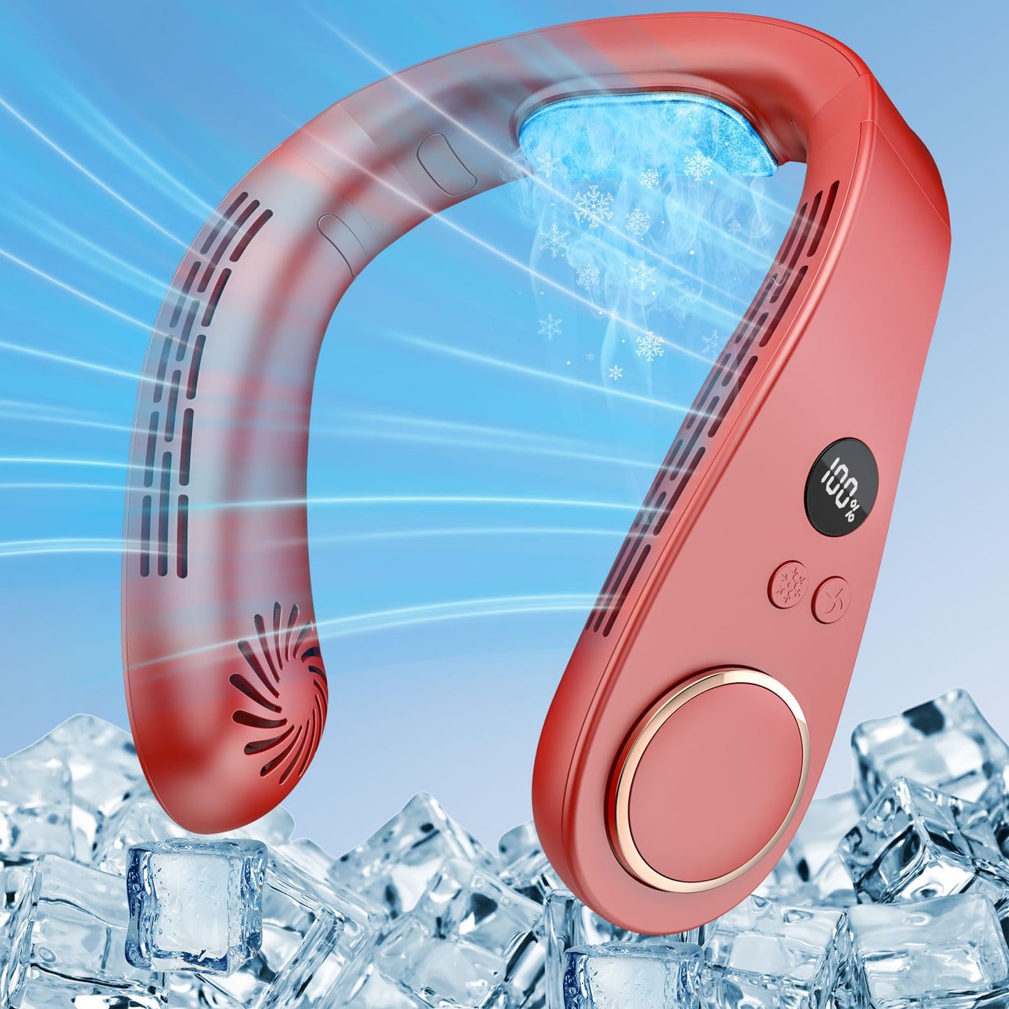 Cooling Neck Fan Rechargeable Cold Air-Neck Air Cooler Conditioner Fan,Necklace Fan Battery Operated with LED Display,4 Fan Spee