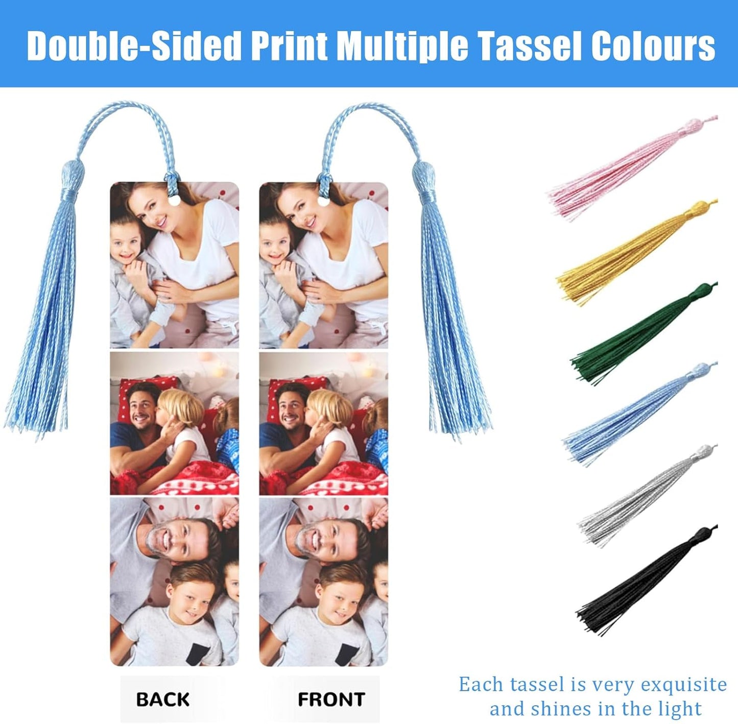 Custom Metal Bookmark, Personalized Double-Sided Bookmark with Text & Photo, Customizd Book Mark with Tassel for Book Lovers Women Men Birthday Christmas Anniversary Present