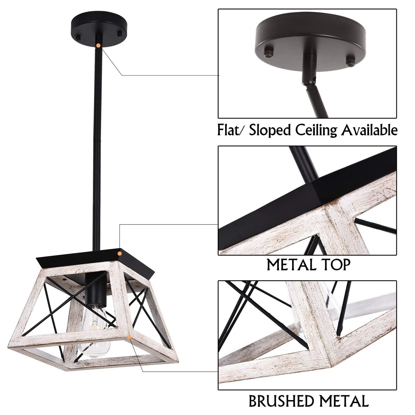 Luupyia Farmhouse Pendant Light Fixture, Adjustable Height, Metal, Beige, Model M07, Small Square Chandelier for Dining Room, Entryway